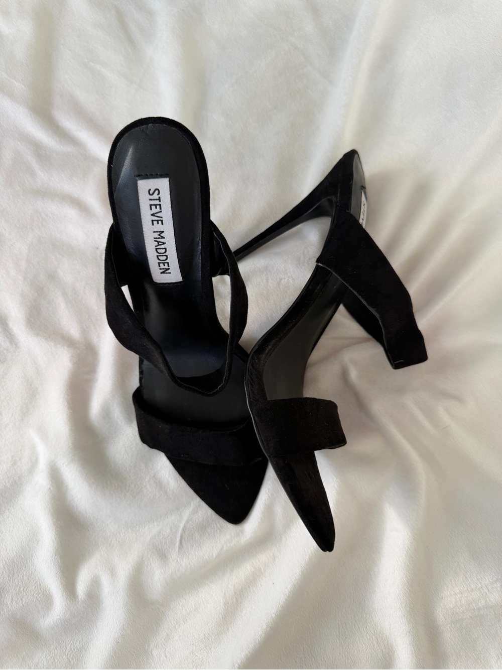 Steve Madden Black Suede Double-Strap Pointed-Toe Heels